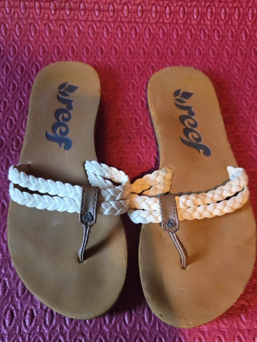Reef Braided White Strap Tan Footbed Women's Sandals